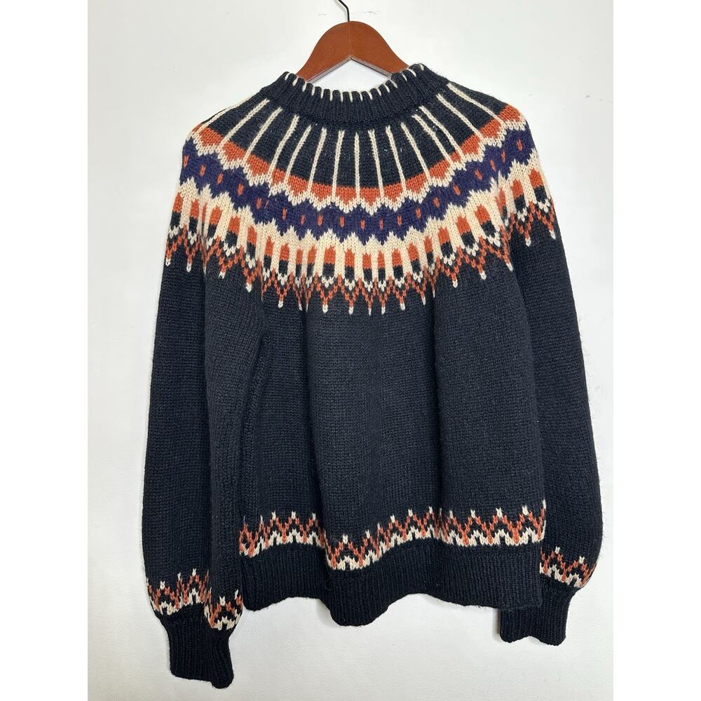 DOEN Size Lrg Black Field Sweater in Aberdeen Fair Isle Soft Baby Alpaca Blend - Picture 7 of 8